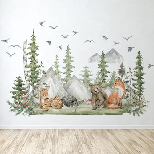 elthmpr Wandtattoo Kinderzimmer – Dschungel Waldtiere Baum Wandaufkleber Safari Fuchs Bär Reh Wandsticker für Kinderzimmer Babyzimmer Schlafzimmer Deko, Tier Wandaufkleber für Wanddeko von elthmpr