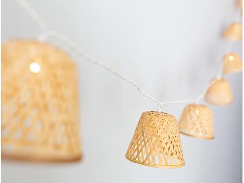 LED-Lichterkette, dekorativ, IP44, wasserdicht, Länge 4,50 m, 16 Lampenschirm aus Bambus, Trafo im Lieferumfang enthalten von elume