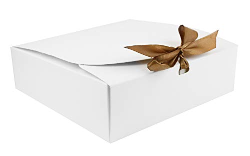 Emartbuy Packung mit 12 Stück Geschenkbox in Quadratischer Form, 24 cm x 24 cm x 5 cm, Einfache Montage, Weiße Box mit Schleifenband von emartbuy