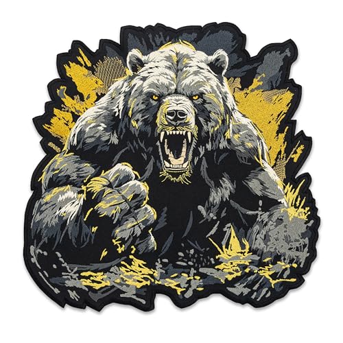 EMBROVERSE Brutal Grizzly Bear Großer Rückenaufnäher – Besticktes Wildes Wütendes Biest, wildes Tier, Biker-Freiheitsgeist, mächtiges Emblem, Jacken-Zubehör, 32,5 x 31,8 cm von embroverse