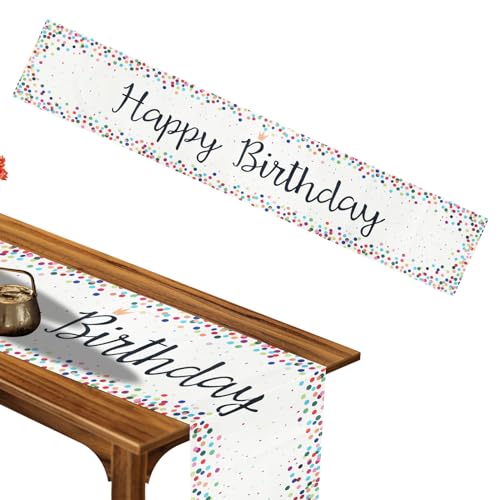 Geburtstagsparty Deko, Weiße Tischdecke - Happy Birthday Tischdekoration für Kinder, Mädchen, Jungen - 180 x 35 cm von emperoch