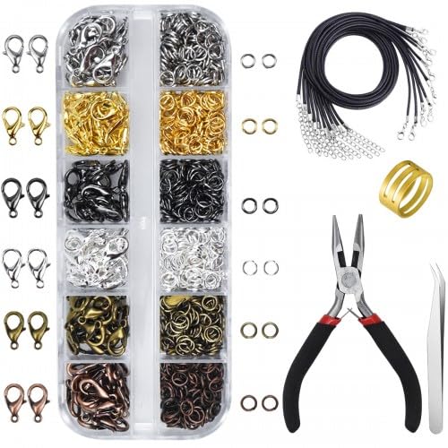 Schmuckherstellungs Zubehör Set DIY Schmuck Basteln mit Zangen Set Crimp Perlen Set Karabinerverschlüsse Armband Verschluss Set für Ohrringe Armband Halskette DIY Anfänger von emperoch