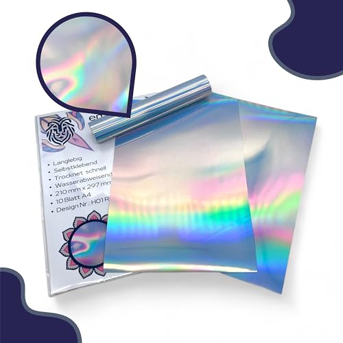 EMPOLEO Sticker Papier A4 10 Blatt Holographische selbstklebende Folie DIY Bedruckbares Vinyl Bastel Aufkleber Advendskalender Holo Tintenstrahl- Laser-Drucker (Aurora) von empoleo