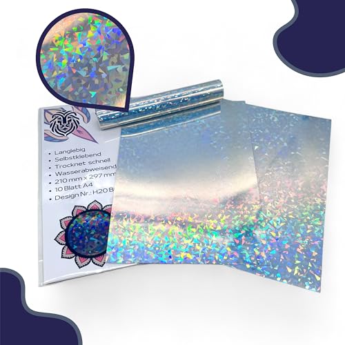 EMPOLEO Sticker Papier A4 10 Blatt Holographische selbstklebende Folie DIY Bedruckbares Vinyl Bastel Aufkleber Advendskalender Holo Tintenstrahl- Laser-Drucker (Broken Glass) von empoleo