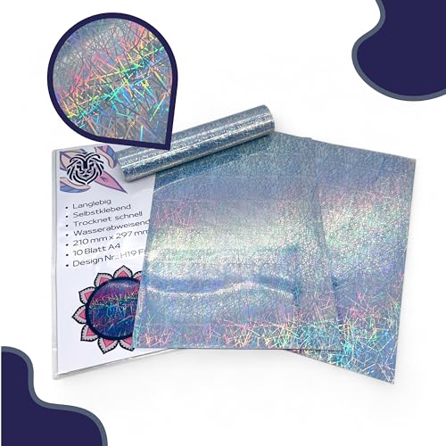 EMPOLEO Sticker Papier A4 10 Blatt Holographische selbstklebende Folie DIY Bedruckbares Vinyl Bastel Aufkleber Advendskalender Holo Tintenstrahl- Laser-Drucker (Fibre) von empoleo