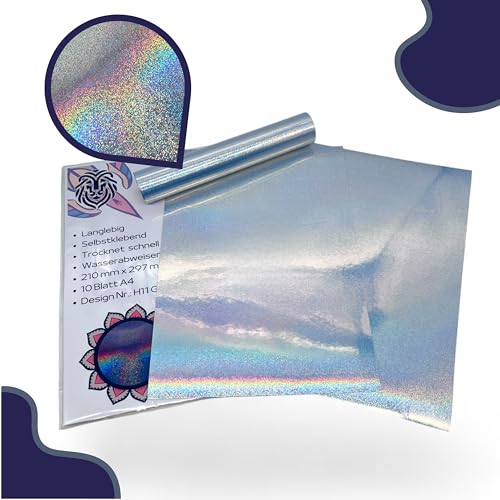 EMPOLEO Sticker Papier A4 10 Blatt Holographische selbstklebende Folie DIY Bedruckbares Vinyl Bastel Aufkleber Advendskalender Holo Tintenstrahl- Laser-Drucker (Glitter) von empoleo