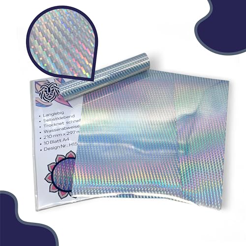 EMPOLEO Sticker Papier A4 10 Blatt Holographische selbstklebende Folie DIY Bedruckbares Vinyl Bastel Aufkleber Advendskalender Holo Tintenstrahl- Laser-Drucker (Line Dots) von empoleo