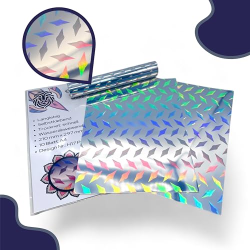 EMPOLEO Sticker Papier A4 10 Blatt Holographische selbstklebende Folie DIY Bedruckbares Vinyl Bastel Aufkleber Advendskalender Holo Tintenstrahl- Laser-Drucker (Prisma) von empoleo