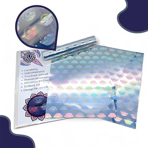 EMPOLEO Sticker Papier A4 10 Blatt Holographische selbstklebende Folie DIY Bedruckbares Vinyl Bastel Aufkleber Advendskalender Holo Tintenstrahl- Laser-Drucker (Ramen Cup) von empoleo