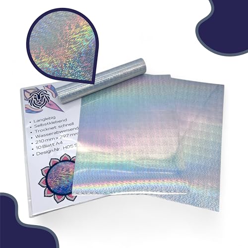 EMPOLEO Sticker Papier A4 10 Blatt Holographische selbstklebende Folie DIY Bedruckbares Vinyl Bastel Aufkleber Advendskalender Holo Tintenstrahl- Laser-Drucker (Shimmer) von empoleo