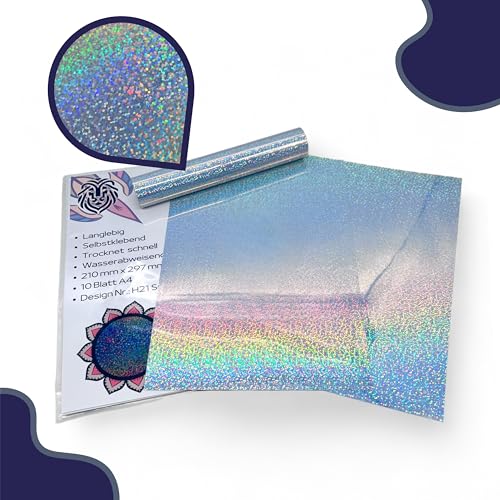 EMPOLEO Sticker Papier A4 10 Blatt Holographische selbstklebende Folie DIY Bedruckbares Vinyl Bastel Aufkleber Advendskalender Holo Tintenstrahl- Laser-Drucker (Sparkle) von empoleo