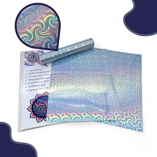 EMPOLEO Sticker Papier A4 10 Blatt Holographische selbstklebende Folie DIY Bedruckbares Vinyl Bastel Aufkleber Advendskalender Holo Tintenstrahl- Laser-Drucker (Spiral) von empoleo