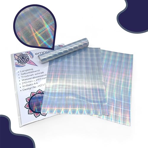 EMPOLEO Sticker Papier A4 10 Blatt Holographische selbstklebende Folie DIY Bedruckbares Vinyl Bastel Aufkleber Advendskalender Holo Tintenstrahl- Laser-Drucker (Square) von empoleo