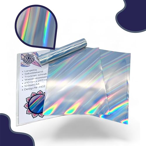 EMPOLEO Sticker Papier A4 10 Blatt Holographische selbstklebende Folie DIY Bedruckbares Vinyl Bastel Aufkleber Advendskalender Holo Tintenstrahl- Laser-Drucker (Stripe) von empoleo