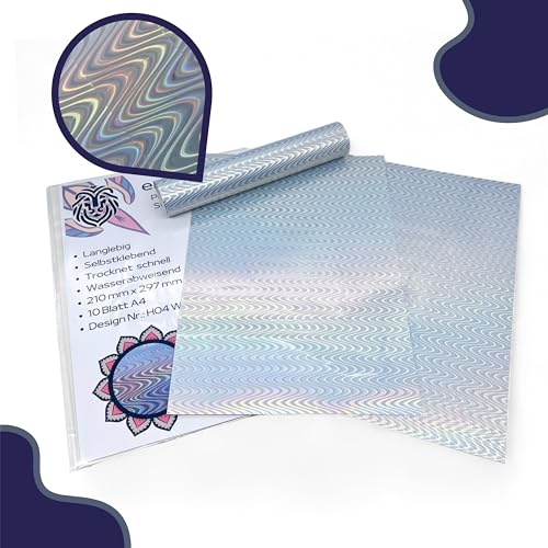 EMPOLEO Sticker Papier A4 10 Blatt Holographische selbstklebende Folie DIY Bedruckbares Vinyl Bastel Aufkleber Advendskalender Holo Tintenstrahl- Laser-Drucker (Wave) von empoleo