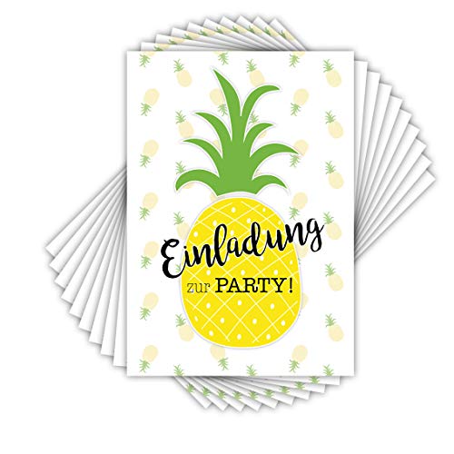 emufarm 10 EINLADUNGSKARTEN zum Kindergeburtstag Ananas/Poolparty Kindergeburtstag, Gartenparty, Sommerparty, Cocktailparty, von emufarm