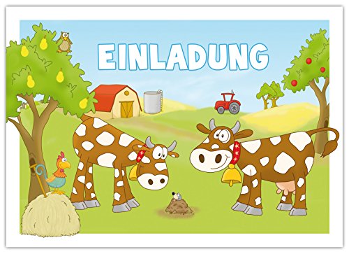 emufarm Einladungskarten BAUERNHOF mit Umschlägen für Kinder zum Kindergeburtstag (10 Einladungen) von emufarm