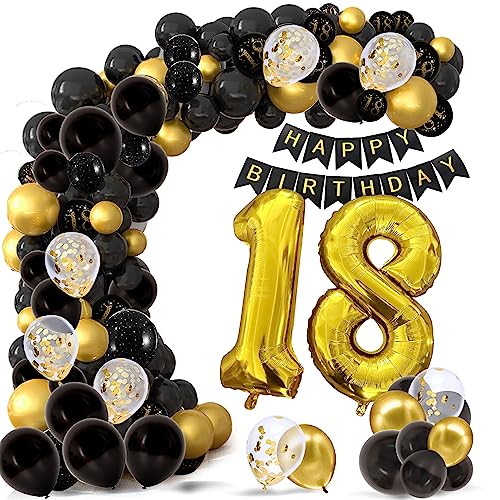 envami® 18 Geburtstag Deko I Schwarz-Gold I 18 Geburtstag Mädchen Junge Geburtstagsdeko 18 Luftballons 18 Geburtstag Ballon Zahl 18 Dekoration 18 Geburtstag Mädchen 18 Ballon Dekoration Girlande von envami