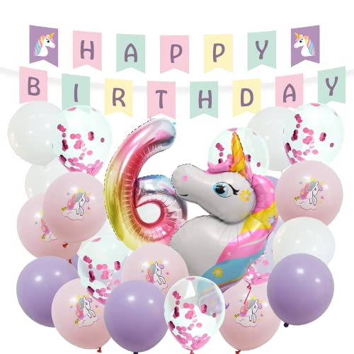 envami® Einhorn Deko 6 Geburtstag I 32 Stk. - Einhorn Luftballon Helium - Deko 6 Geburtstag Mädchen - Luftballon 6 Geburtstag - Geburtstagsdeko 6 Mädchen - Einhorn Kindergeburtstag - Folienballon 6 von envami