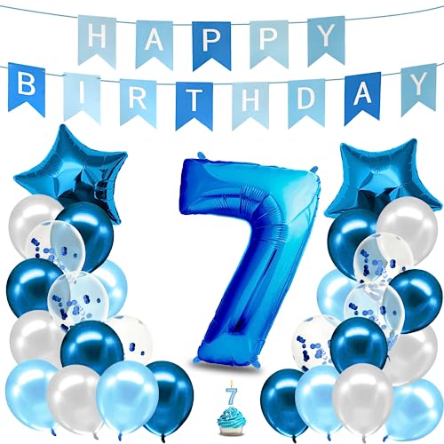 envami® Geburtstagsdeko Jungen Blau Zahl 7. Geburtstag Junge Happy Birthday Deko Geburtstag Junge Folienballon 7 Luftballon 7. Geburtstag Kindergeburtstag Deko 7. Geburtstag Junge von envami