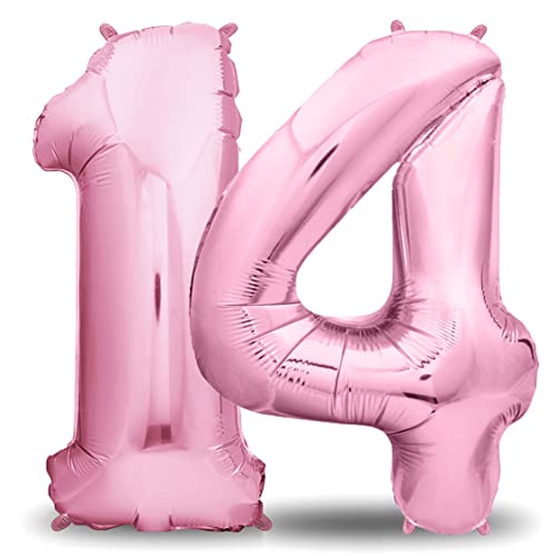 envami® Geburtstagsdeko Mädchen 14 Jahre XXL - 14 Geburtstag Deko Rosa 101CM - Deko 14 Geburtstag Mädchen - Luftballon 14. Geburtstag Mädchen - Geburtstag Zahlen - Folienballon 14 Geburtstag Helium von envami