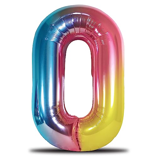 envami® Luftballon Geburtstag XXL Regenbogen Rainbow - Riesen Folienballon in 40" - 101cm Geburtstagsdeko - Ballon Zahl Deko zum Geburtstag - fliegt mit Helium (Zahl 0) von envami