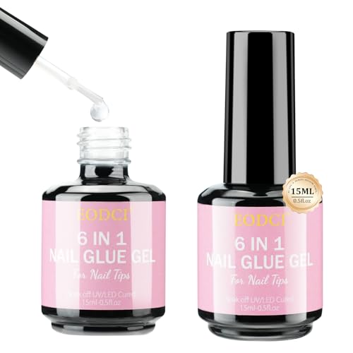 EODCI 6 in 1 Nagelkleber für Kunstnägel, 2 x 15 ml Clear Extra Stark Nail Glue für Tips, Long-lasting Gelnägel UV Kleber Nagelkleber für Kunstnägel Nail Glue Gel von eodci