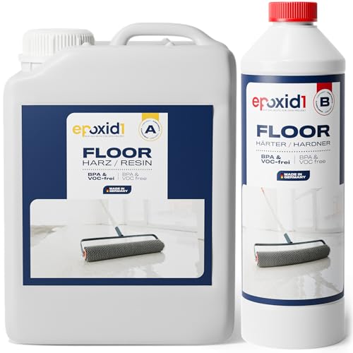 epoxid1® Epoxidharz Bodenbeschichtung [zum Aufrollen] - speziell für Nutzböden - 2k Betonfarbe für Garage, Keller & Werkstatt - Epoxidharz mit Härter, Kunstharz (RAL 7023 Betongrau, ~15m² (7.5kg)) von epoxid1