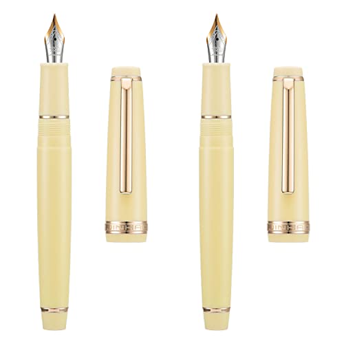 2 Stück Jinhao 82 Harz Füllfederhalter Iridium Extra Fein & Feine Feder mit Konverter, Gelb mit Golden Clip Schreibstift Set von erofa