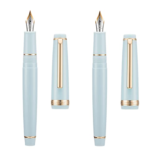 2 Stück Jinhao 82 Harz Füllfederhalter Iridium Extra Fein & Feine Feder mit Konverter, Hellblau mit Golden Clip Schreibstift Set von erofa