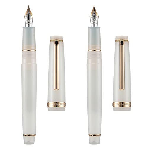 2 Stück Jinhao 82 Harz Füllfederhalter Iridium Extra Fein & Feine Spitze mit Konverter, Durchsichtig Elfenbeinweiß mit Golden Clip Schreibstift Set von erofa