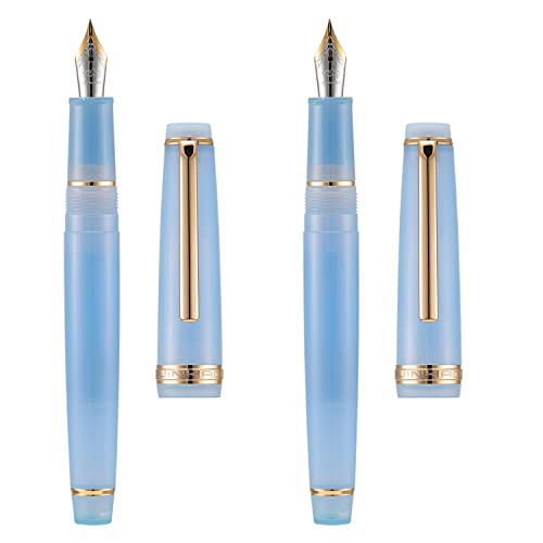 2 Stück Jinhao 82 Harz Füllfederhalter Iridium Extra Fein & Feine Spitze mit Konverter, Durchsichtig Hellblau mit Golden Clip Schreibstift Set von erofa