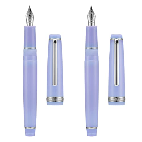 2 Stück Jinhao 82 Harz Füllfederhalter Iridium Extra Fein & Feine Spitze mit Konverter, Durchsichtig Lila mit Silbernem Clip Schreibstift Set von erofa