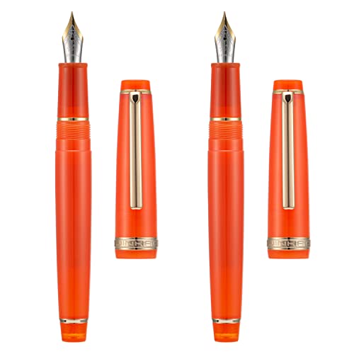 2 Stück Jinhao 82 Harz Füllfederhalter Iridium Extra Fein & Feine Spitze mit Konverter, Durchsichtig Orange mit Golden Clip Schreibstift Set von erofa