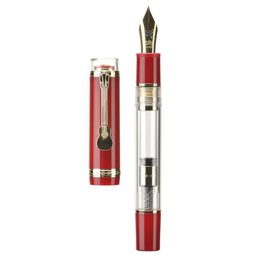 Jinhao 1935 Tiandao Füllfederhalter, Size 8 feine Feder, rotes und transparentes Acryl, mit Konverter und Gitarrenclip von erofa