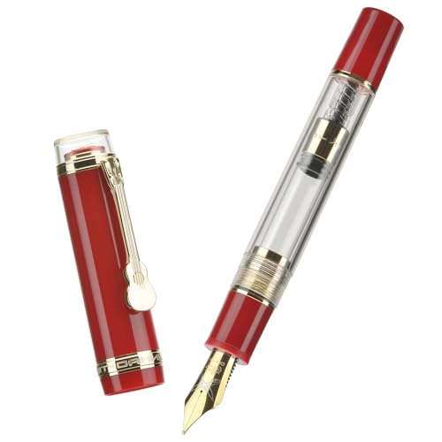 Jinhao 1935 Tiandao Füllfederhalter, Size 8 mittlere Feder, goldener Gitarrenclip, rotes und transparentes Acryl mit Konverter von erofa