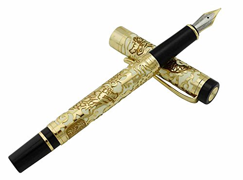 Jinhao 5000 Chinesischer Drachen-Füllfederhalter, Gelb- und Goldfarbe, 18 KGP mittlere Feder, Luxus-Business-Tintenstift von erofa