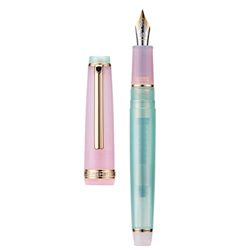 Jinhao 82 Füllfederhalter, goldene Zierleiste, mittlere Feder, rosa und seeblau, transparenter Schaft mit Konverter von erofa