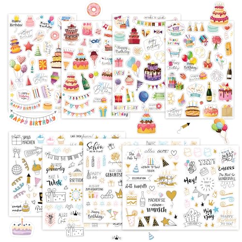 Sticker Geburtstag Set (347 Motive) Selbstklebende Aufkleber Geburtstag,Birthday Aufkleber, Alles Gute zum Geburtstag Sticker,Scrapbook Zubehör Sticker Geburtstag Gästebuch Sticker für Kinder von ertlutw