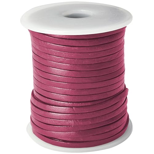 esnado Lederband flach | Breite 3 mm, Dicke 1 mm | Länge: 25 Meter/Rolle| Farbe: Pink | ECHTES Leder - pflanzlich gegerbt | zum Basteln | Herstellung von Schmuck von esnado