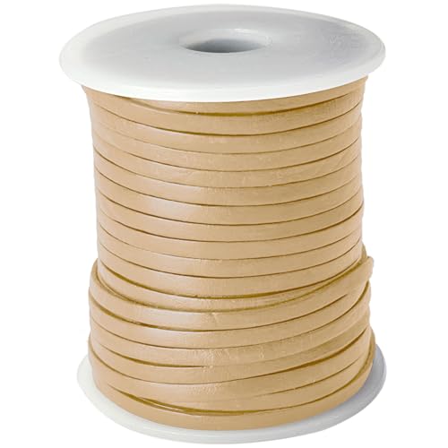 esnado Lederband flach | Breite 3 mm, Dicke 1 mm | Länge: 3 Meter | Farbe: Creme | ECHTES Leder - pflanzlich gegerbt | zum Basteln | Herstellung von Schmuck von esnado