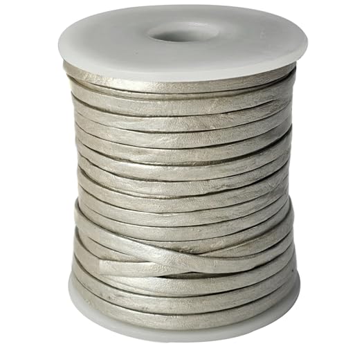 esnado Lederband flach | Breite 3 mm, Dicke 1 mm | Länge: 3 Meter | Farbe: Silber | ECHTES Leder - pflanzlich gegerbt | zum Basteln | Herstellung von Schmuck von esnado