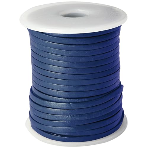 esnado Lederband flach | Breite 3 mm, Dicke 1 mm | Länge: 5 Meter | Farbe: Blau | ECHTES Leder - pflanzlich gegerbt | zum Basteln | Herstellung von Schmuck von esnado