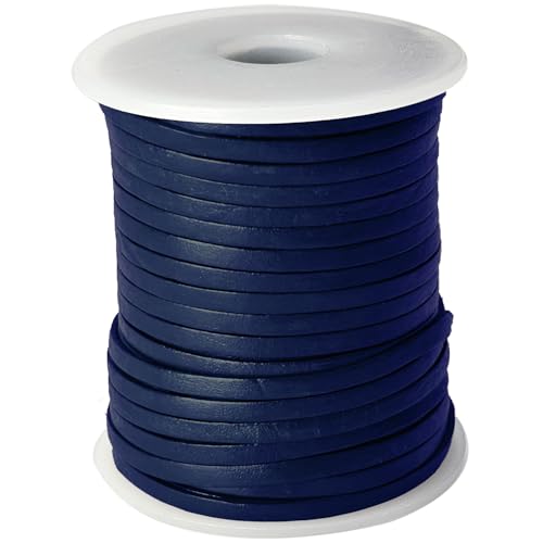 esnado Lederband flach | Breite 3 mm, Dicke 1 mm | Länge:10 Meter | Farbe: Navy | ECHTES Leder - pflanzlich gegerbt | zum Basteln | Herstellung von Schmuck von esnado