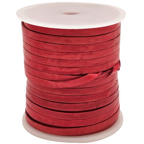 esnado Lederband flach | Breite 4 mm, Dicke 1 mm | Länge: 10 Meter | Farbe: Antik Rot | ECHTES Leder - pflanzlich gegerbt | zum Basteln | Herstellung von Schmuck von esnado