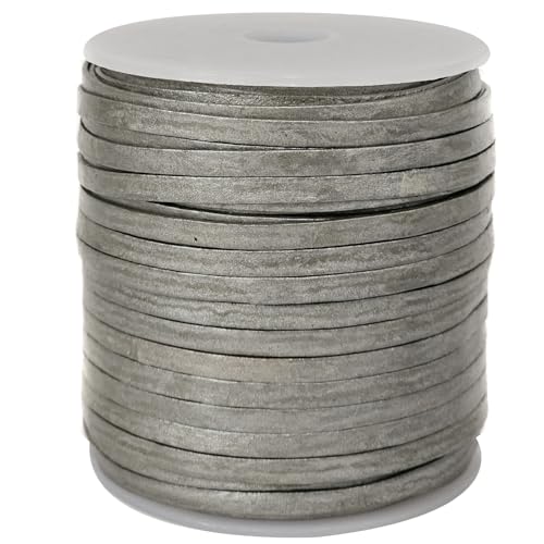 esnado Lederband flach | Breite 4 mm, Dicke 1 mm | Länge: 10 Meter | Farbe: Silber | ECHTES Leder - pflanzlich gegerbt | zum Basteln | Herstellung von Schmuck von esnado