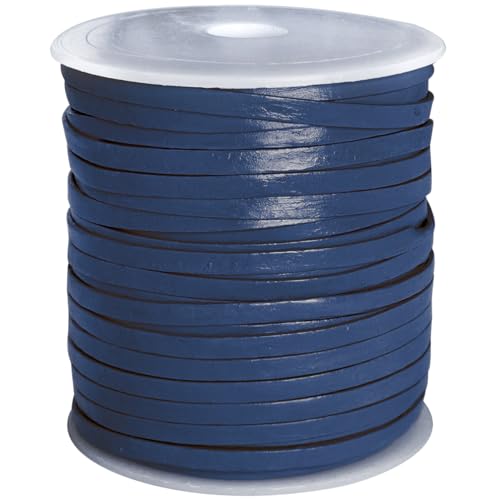 esnado Lederband flach | Breite 4 mm, Dicke 1 mm | Länge: 25 Meter/Rolle | Farbe: Blau | ECHTES Leder - pflanzlich gegerbt | zum Basteln | Herstellung von Schmuck von esnado