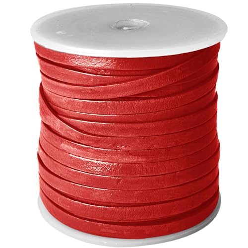 esnado Lederband flach | Breite 4 mm, Dicke 1 mm | Länge: 3 Meter | Farbe: Rot | ECHTES Leder - pflanzlich gegerbt | zum Basteln | Herstellung von Schmuck von esnado