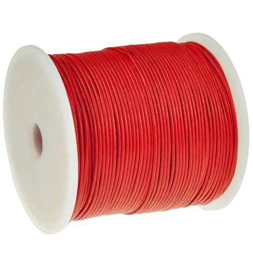 esnado Lederschnur Rund - 1 mm. Rot. 100 Meter auf Rolle | ECHTES Leder | pflanzlich gegerbt | ideal für die Herstellung von Schmuck und Armbändern, Basteln, Dekorieren, DIY-Projekte, Mittelalter von esnado