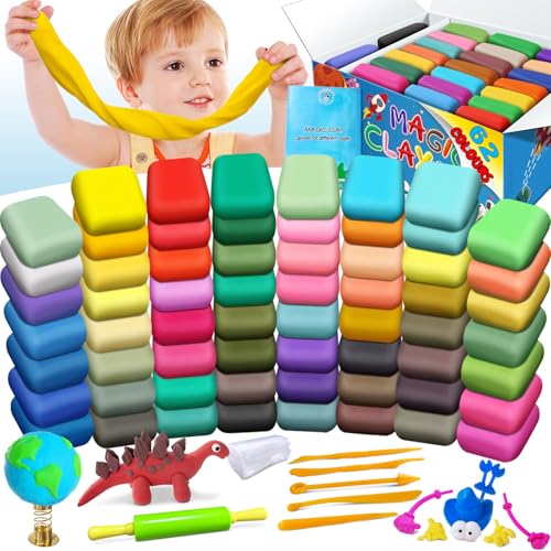 Modelliermasse Kit - 62 Farben Lufttrockener Magischer Knete für Kinder, DIY Formton mit werkzeugen, Tierisches Zubehör, Kinder Kunsthandwerk Geschenk für Jungen und Mädchen im Alter von 6+ Jahren von essenson